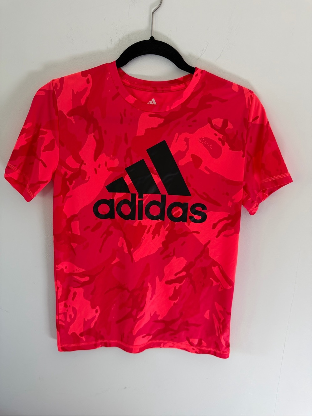 adidas Neon Pink Camo Short Sleeve Tee with Black Logo
